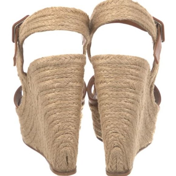 VALENTINO GARAVANI ATELIER Leather Wedge Espadrilles Open Toe Light Brown 40 - Picture 4 of 5